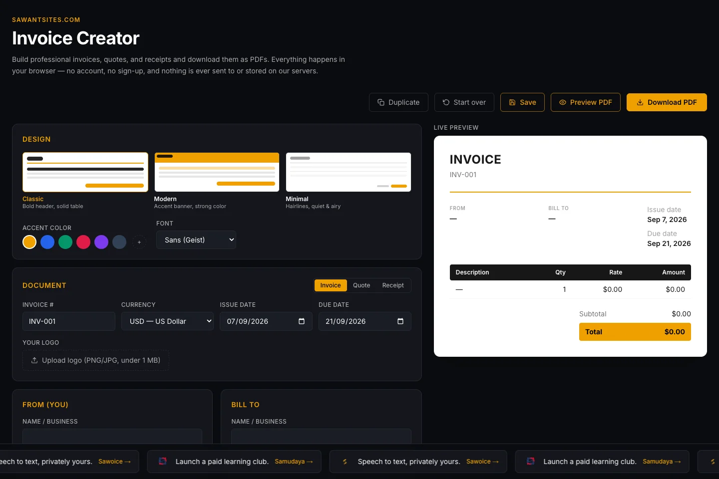 Invoice Creator preview